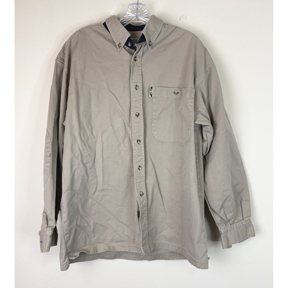 Raider Shirt Men XL Tan Khaki Button Down Workwear Reinforced Elbow Patch Canvas